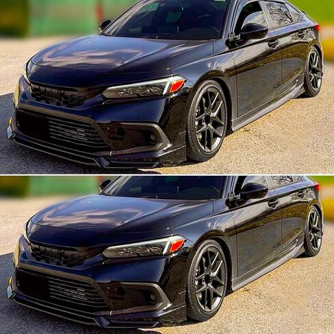 Front Lip Compatibility with 2022-2024 Civic Yofer Style Front Bumper Chin Lip Splitter Spoiler Kit Black in Kuwait