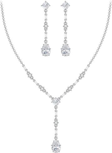EVER FAITH Gorgeous Cubic Zirconia Jewelry Set Elegant Rhombic Birthstone Teardrop Wedding Prom Choker Necklace Dangle Earrings Sets for Women in Saudi Arabia
