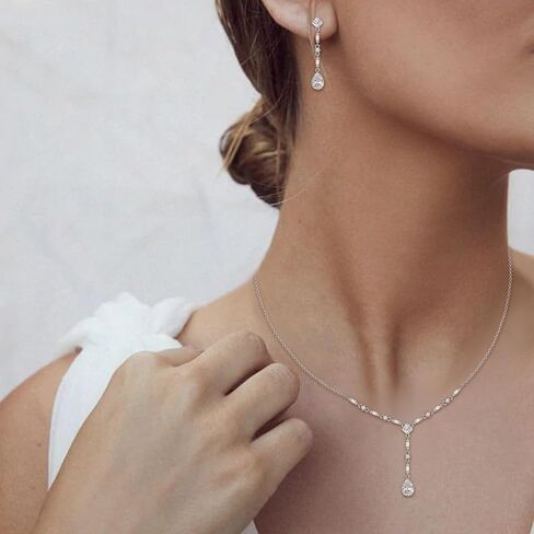 EVER FAITH Gorgeous Cubic Zirconia Jewelry Set Elegant Rhombic Birthstone Teardrop Wedding Prom Choker Necklace Dangle Earrings Sets for Women in Saudi Arabia
