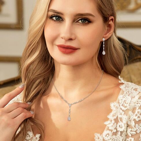 EVER FAITH Gorgeous Cubic Zirconia Jewelry Set Elegant Rhombic Birthstone Teardrop Wedding Prom Choker Necklace Dangle Earrings Sets for Women in Saudi Arabia