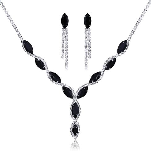 Sparkly Silver Rhinestone Necklace Earrings Set for Women Formal Bridal Bridesmaid Wedding Jewelry Set Classy Crystal Prom Costume Accessories in Saudi Arabia