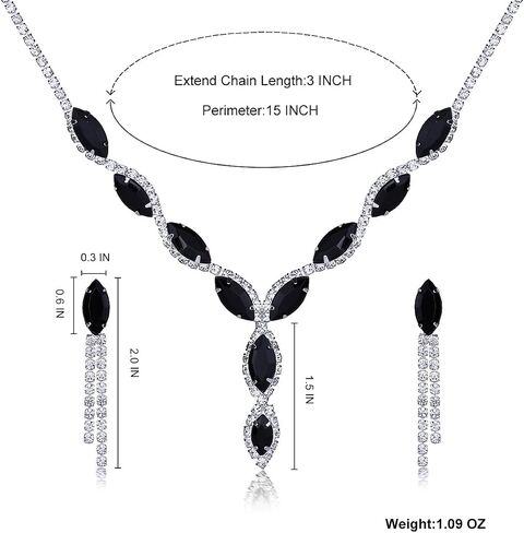 Sparkly Silver Rhinestone Necklace Earrings Set for Women Formal Bridal Bridesmaid Wedding Jewelry Set Classy Crystal Prom Costume Accessories in Saudi Arabia