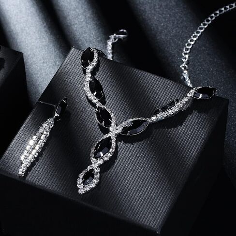 Sparkly Silver Rhinestone Necklace Earrings Set for Women Formal Bridal Bridesmaid Wedding Jewelry Set Classy Crystal Prom Costume Accessories in Saudi Arabia