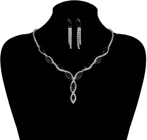 Sparkly Silver Rhinestone Necklace Earrings Set for Women Formal Bridal Bridesmaid Wedding Jewelry Set Classy Crystal Prom Costume Accessories in Saudi Arabia