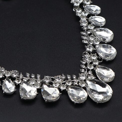 Women's Costume Fashion Crystal Teardrop Crystal Bridal Statement Necklace Dangle Earrings Set in Saudi Arabia