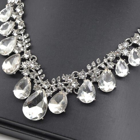 Women's Costume Fashion Crystal Teardrop Crystal Bridal Statement Necklace Dangle Earrings Set in Saudi Arabia
