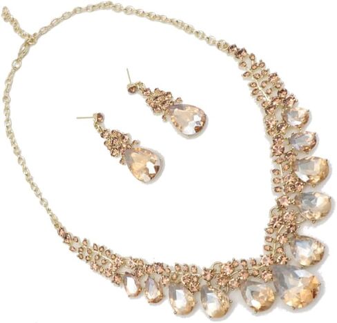 Women's Costume Fashion Crystal Teardrop Crystal Bridal Statement Necklace Dangle Earrings Set in Saudi Arabia