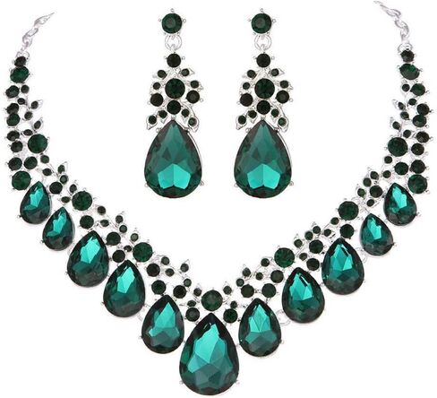 Women's Costume Fashion Crystal Teardrop Crystal Bridal Statement Necklace Dangle Earrings Set in Saudi Arabia