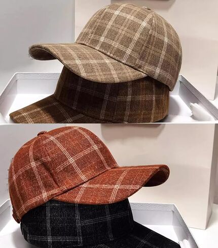 Unisex Tweed Baseball Cap Men Women Plaid Checked Dad Hat Adjustable Stylish Fall Winter Trucker Hats for Outdoor Travel in Saudi Arabia