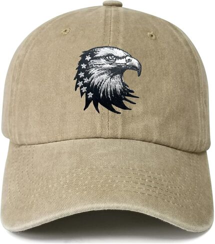 Patriotic Baseball Cap with Embroidered American Flag and Bald Eagle Design, Adjustable Strap, USA Theme in Saudi Arabia