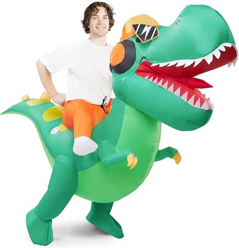 Spooktacular Creations Adult Halloween Inflatable Costume, Riding a Hip-hop Dinosaur Blow-up Costume, Green Inflatable T-rex Deluxe Ride On Halloween Costume for Halloween Cosplay Parties in Saudi Arabia