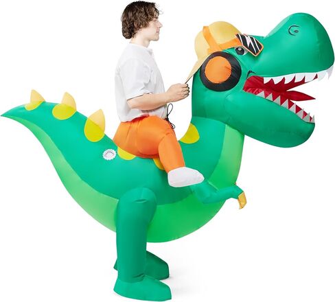 Spooktacular Creations Adult Halloween Inflatable Costume, Riding a Hip-hop Dinosaur Blow-up Costume, Green Inflatable T-rex Deluxe Ride On Halloween Costume for Halloween Cosplay Parties in Saudi Arabia
