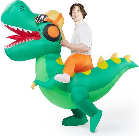 Spooktacular Creations Adult Halloween Inflatable Costume, Riding a Hip-hop Dinosaur Blow-up Costume, Green Inflatable T-rex Deluxe Ride On Halloween Costume for Halloween Cosplay Parties in Saudi Arabia