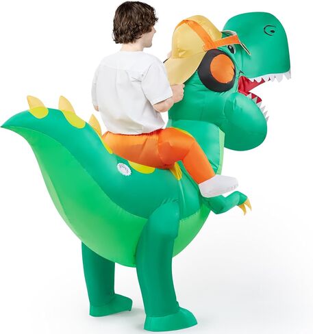 Spooktacular Creations Adult Halloween Inflatable Costume, Riding a Hip-hop Dinosaur Blow-up Costume, Green Inflatable T-rex Deluxe Ride On Halloween Costume for Halloween Cosplay Parties in Saudi Arabia
