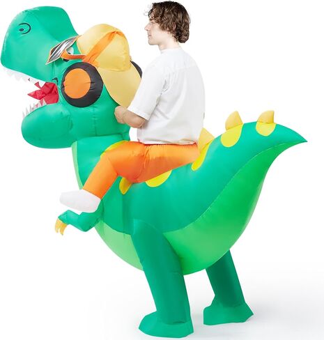 Spooktacular Creations Adult Halloween Inflatable Costume, Riding a Hip-hop Dinosaur Blow-up Costume, Green Inflatable T-rex Deluxe Ride On Halloween Costume for Halloween Cosplay Parties in Saudi Arabia