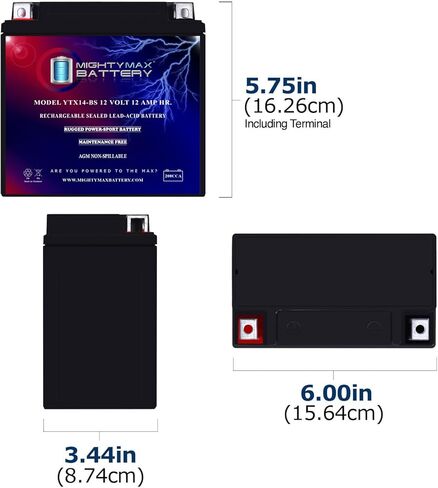 Mighty Max Battery YTX14-BS Replacement Battery for Yamaha 350cc YFM350F U Big Bear 1996 in Kuwait