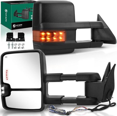 YHTAUTO Towing Mirrors Fits Tahoe 1995-2000, Yukon, C/K 1500 2500 Suburban, Blazer, Power Adjusted Heated, Arrow & Turn Signal & Backup Lights, Telescoping Convex Driver & Passenger Side Car Mirrors in Saudi Arabia