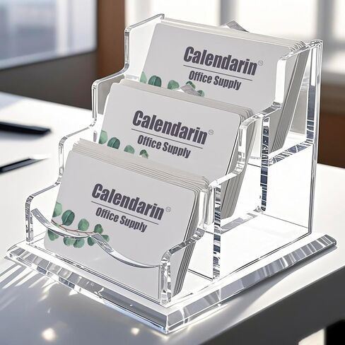 Acrylic Business Card Holder for Desk, Clear Business Name Card Display Card Organizer, Morden Desk Accessory Supply for Office, Horizontal, 2-Slot in Saudi Arabia