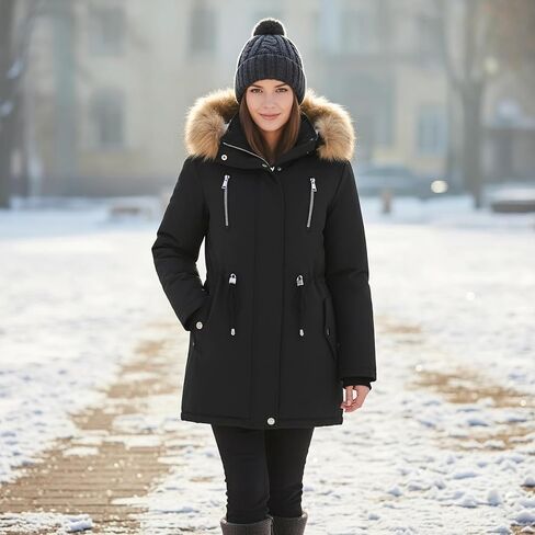 Lamgool Women's Sherpa Fleece Down Jacket Thicken Winter Coat Warm Parka with Hood in Kuwait