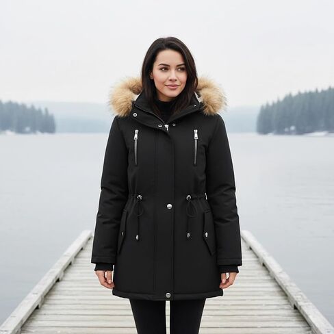Lamgool Women's Sherpa Fleece Down Jacket Thicken Winter Coat Warm Parka with Hood in Kuwait