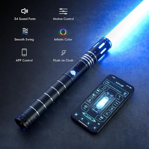 مصباح المبارزة SABER ، XRGB 3.0 التحكم في الحركة SPERT SWAND LIGHT مع 16 خطًا صوتيًا ، تغيير لون اللانهائي ، HILT الألمنيوم ، التحكم في التطبيق للبالغين ، هدية تأثيري ، أسود in Kuwait