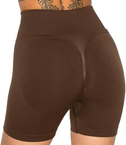 High Waisted Ribbed Workout Shorts for Women Seamless Butt Lifting Tummy Control Breathable Squat Proof Yoga Fitness Shorts in Saudi Arabia