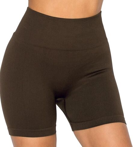 High Waisted Ribbed Workout Shorts for Women Seamless Butt Lifting Tummy Control Breathable Squat Proof Yoga Fitness Shorts in Saudi Arabia