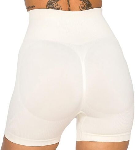 High Waisted Ribbed Workout Shorts for Women Seamless Butt Lifting Tummy Control Breathable Squat Proof Yoga Fitness Shorts in Saudi Arabia