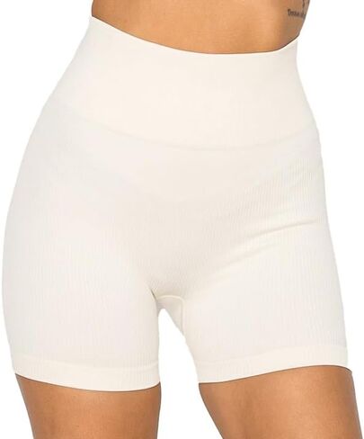 High Waisted Ribbed Workout Shorts for Women Seamless Butt Lifting Tummy Control Breathable Squat Proof Yoga Fitness Shorts in Saudi Arabia