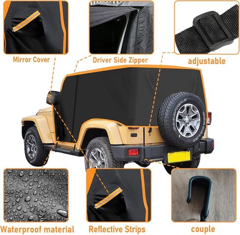 Cab Cover for Ford Bronco 2 Door 2021 2022 2023 2024, Heavy Duty Jeep Cover 420D Car Cover All-Weather Outdoor Waterproof Rain Cover Sun UV Protection with Reflective Strip Door Zipper (2 Door) in Kuwait