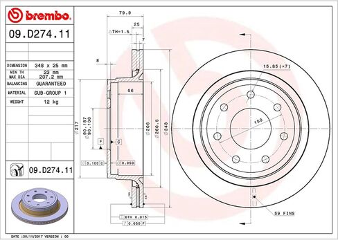 Brembo 09.D274.11 UV Coated vented Rear Brake Rotor FORD (USA) OE# CL3Z2C026E in Saudi Arabia