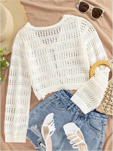 Milumia Women's Y2k Tie Front Sweater Cardigan 3D Flower Crochet Long Sleeve Knitted Crop Tops Going Out in Saudi Arabia