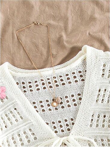 Milumia Women's Y2k Tie Front Sweater Cardigan 3D Flower Crochet Long Sleeve Knitted Crop Tops Going Out in Saudi Arabia