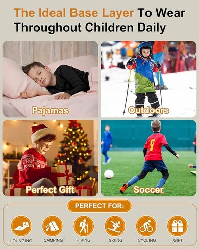 Rolimaka Boys' Thermal Underwear Set Youth kids Fleece Lined Leggings Pants Compression Long Johns Base Layer Top and Bottom in Kuwait
