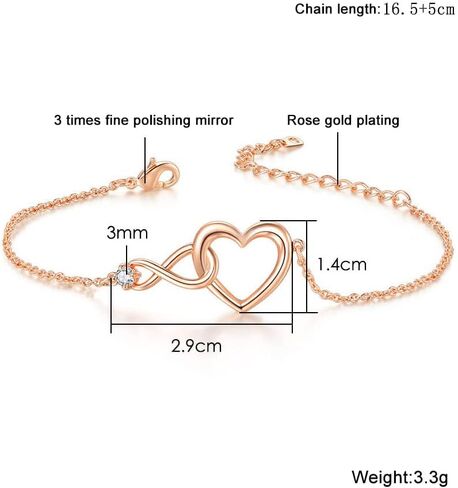 Heart Infinity Bracelet for Women Gold Plated Silver Cubic Zirconia Stainless Steel Bracelet Valentine's Day Jewelry Gift in Saudi Arabia