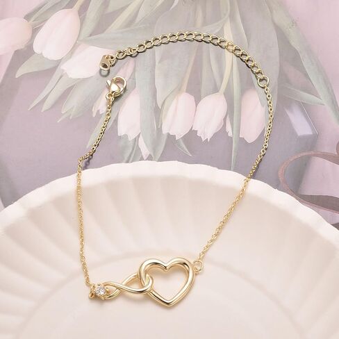 Heart Infinity Bracelet for Women Gold Plated Silver Cubic Zirconia Stainless Steel Bracelet Valentine's Day Jewelry Gift in Saudi Arabia