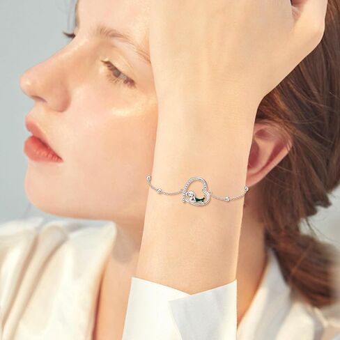 MONGAS Heart Bracelet Sterling Silver Heart Penguin/Guinea Pig/Hippo/Hummingbird/Dachshund Link Penguin/Guinea Pig/Hippo/Hummingbird/Dachshund Animal Jewelry for Women in Saudi Arabia