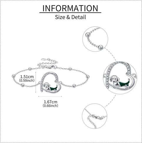 MONGAS Heart Bracelet Sterling Silver Heart Penguin/Guinea Pig/Hippo/Hummingbird/Dachshund Link Penguin/Guinea Pig/Hippo/Hummingbird/Dachshund Animal Jewelry for Women in Saudi Arabia