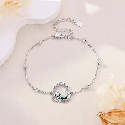 MONGAS Heart Bracelet Sterling Silver Heart Penguin/Guinea Pig/Hippo/Hummingbird/Dachshund Link Penguin/Guinea Pig/Hippo/Hummingbird/Dachshund Animal Jewelry for Women in Saudi Arabia