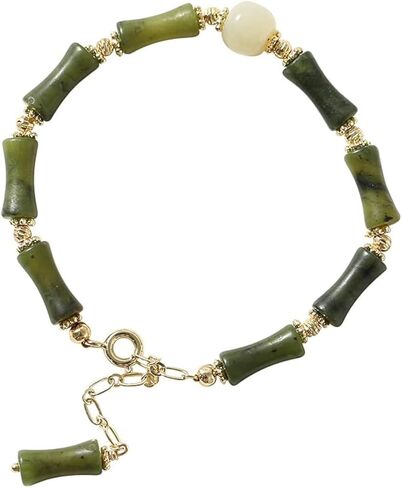 14K Gold Jade Bracelet for Women, Bamboo Jade Bracelet, Gift for Wife, Girlfriend in Saudi Arabia