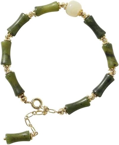 14K Gold Jade Bracelet for Women, Bamboo Jade Bracelet, Gift for Wife, Girlfriend in Saudi Arabia