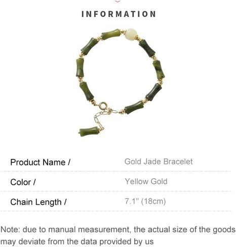 14K Gold Jade Bracelet for Women, Bamboo Jade Bracelet, Gift for Wife, Girlfriend in Saudi Arabia