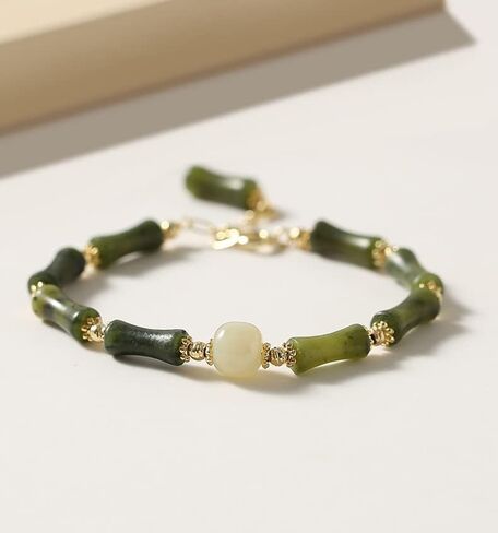 14K Gold Jade Bracelet for Women, Bamboo Jade Bracelet, Gift for Wife, Girlfriend in Saudi Arabia