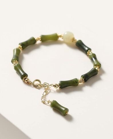 14K Gold Jade Bracelet for Women, Bamboo Jade Bracelet, Gift for Wife, Girlfriend in Saudi Arabia