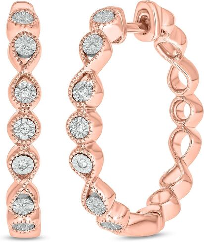 Cali Trove 1/20 ct Natural Diamond Hoop Earrings For Women 925 Sterling Silver | 14KT Yellow Gold Vermeil | 18KT Rose Gold Vermeil | Infinity Huggie Earrings | Gifts For Her | Diamond Silver Hoops in Saudi Arabia