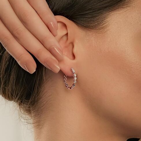 Cali Trove 1/20 ct Natural Diamond Hoop Earrings For Women 925 Sterling Silver | 14KT Yellow Gold Vermeil | 18KT Rose Gold Vermeil | Infinity Huggie Earrings | Gifts For Her | Diamond Silver Hoops in Saudi Arabia
