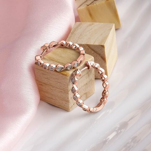Cali Trove 1/20 ct Natural Diamond Hoop Earrings For Women 925 Sterling Silver | 14KT Yellow Gold Vermeil | 18KT Rose Gold Vermeil | Infinity Huggie Earrings | Gifts For Her | Diamond Silver Hoops in Saudi Arabia