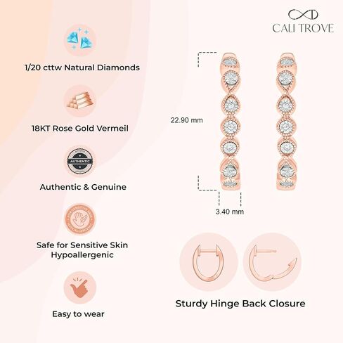 Cali Trove 1/20 ct Natural Diamond Hoop Earrings For Women 925 Sterling Silver | 14KT Yellow Gold Vermeil | 18KT Rose Gold Vermeil | Infinity Huggie Earrings | Gifts For Her | Diamond Silver Hoops in Saudi Arabia