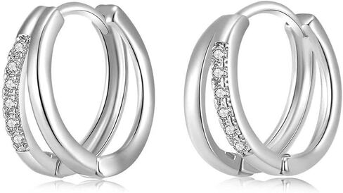 Small Double Hoop Huggie Earrings for Women, Trendy 14K Gold/Silver Plated Hypoallergenic Cubic Zirconia Small Hoop Earrings Jewelry in Saudi Arabia
