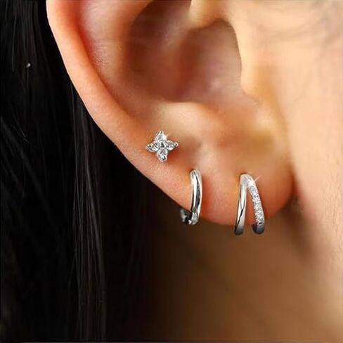 Small Double Hoop Huggie Earrings for Women, Trendy 14K Gold/Silver Plated Hypoallergenic Cubic Zirconia Small Hoop Earrings Jewelry in Saudi Arabia